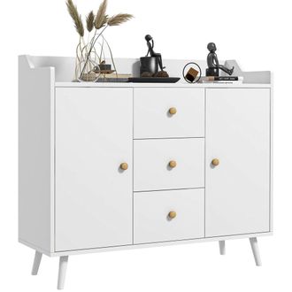 HOMCOM Aparador de sal&oacute;n 90x32x80 cm blanco