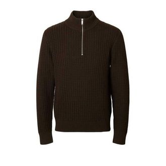 Selected trui met ingebreid patroon donkerbruin