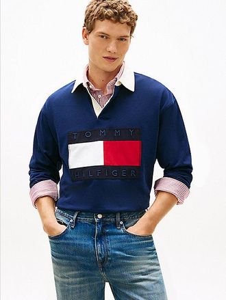 Tommy Hilfiger Relaxed fit rugbyshirt met vlaglogo