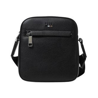 HUGO BOSS Hugo, Messenger Bags, male, Black, Size: ONE SIZE Black Leather Boss Shoulder Bag