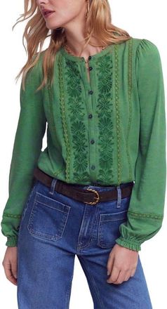 Boden Sophie Embroidered Button-Up Shirt in Willow Green at Nordstrom, Size 2