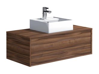 Vente-Unique Mueble de baño flotante en color natural oscuro con lavabo sencillo - 94 cm - TEANA II