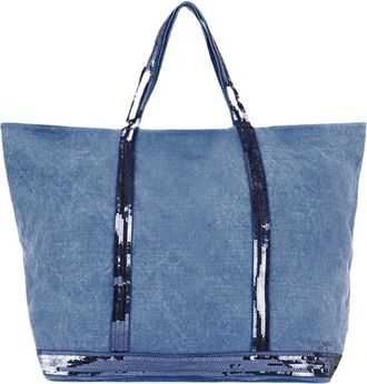 Vanessa Bruno Blauwe Pailletten Linnen Shopper - Dames - Shoppers - Blauw - ONE Size - Linnen - Tassen