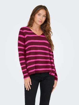 Only Strickpullover ONLY ONLAMALIO LIFE LS V-NECK KNT, Damen, Gr. XS, rosa (cabernet stripes:knockout pink), Strick, Obermaterial: 100% Polyester, gestreif