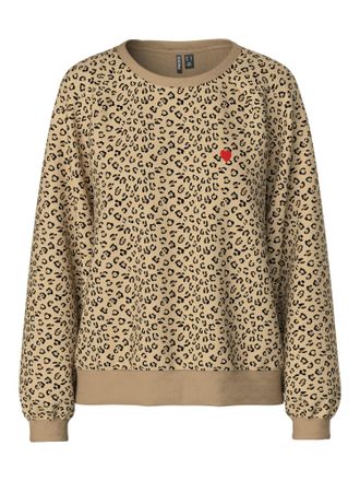 Pieces Sweatshirt PIECES PCGRETA LS EMB UB SWEAT FC, Damen, Gr. M, cloud dancer aop:leopard, rot heart emb, Sweatware, Obermaterial: 78% Baumwolle, 22% Polye