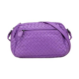 Bottega Veneta Pre-owned Woven Leather Crossbody Bag - Dames - Pre-owned - Paars - Maat: ONE Size Leer