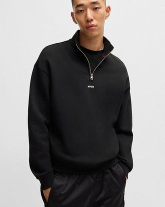 HUGO BOSS Hugo Durty244 Mens 1/4 Zip Sweatshirt - Black Cotton - Size X-Large