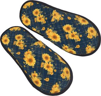 Generic Cotton Slippers Blue Striped Sunflower A Non-Slip House Slippers Lightweight House Shoes For Women Spa Holiday M