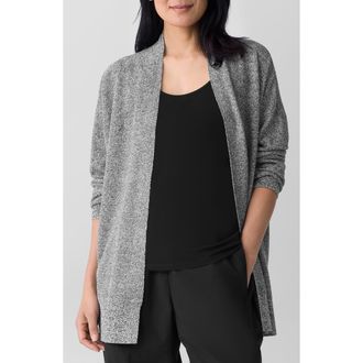 Eileen Fisher Organic Linen Blend Open Front Cardigan in Black/White at Nordstrom, Size Xx-Small