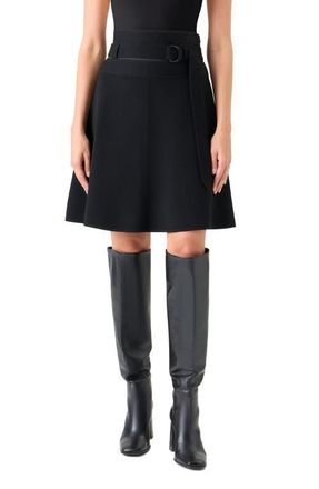 Akris Belted Wool Blend Sweater Skirt in Black at Nordstrom, Size 10