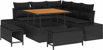 vidaXL Conjunto De Sof&aacute; De Jard&iacute;n 8 Pcs Negro Polirat&aacute;n Vidaxl