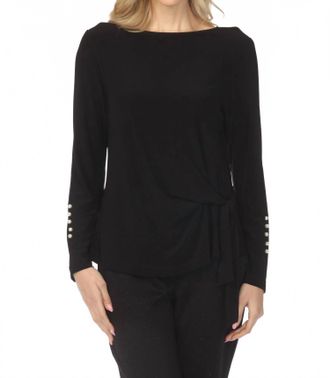 Joseph Ribkoff Boat Neck Waist Tie Long Sleeve Top In Black
