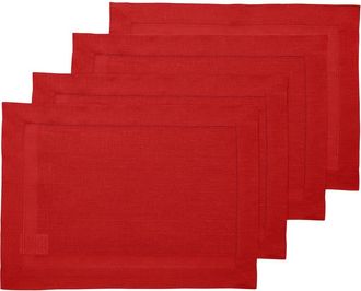 Solino Home Linen Placemats Set of 4, 14 x 19 Inch for Dining Table, Holiday and Everyday Table Decor - Classic Hemstitch in Red at Nordstrom, Size
