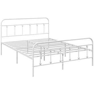 HOMCOM 4ft Metal Double Platform Bed Frame W/ Underbed Storage Headboard White/Black - Black | TJ Hughes White