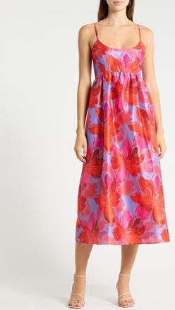 Hutch Brixton Floral Empire Waist Fit & Flare Midi Dress in Purple Watercolor Gardenia at Nordstrom Rack, Size X-Small