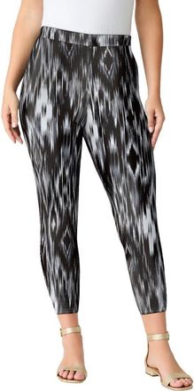 Roaman's Plus Size Essential Stretch Capri Legging in Black Ikat Diamonds at Nordstrom, Size 20
