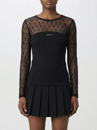 Pinko T-shirt con inserti in tulle e logo all-over Pinko