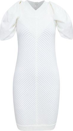 Chanel 09P white cotton blend chevron puff sleeve CC buttons knit dress FR34 XS