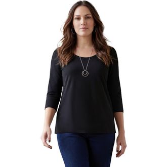 Jessica London Stretch Cotton Scoop Neck Tee in Black at Nordstrom, Size 20