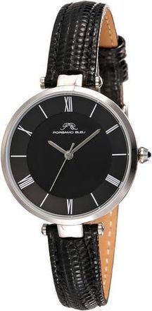 Porsamo Bleu Bellevue Leather Strap Watch, 32mm in Black Silver Tone at Nordstrom Rack