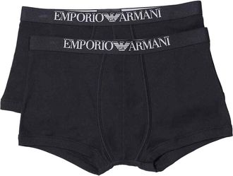 Emporio Armani Heren Boxershorts Katoen Ribbels (Set van 2) (Zwart)