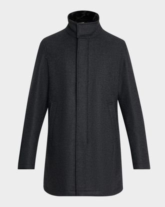Herno Men & apos;s Twill Car Coat w/ Removable Faux-Fur Collar