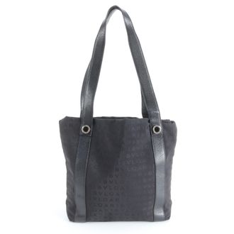Bulgari Black Leather Canvas Handbag Shoulder Bag Tote Bag (Pre-Owned)