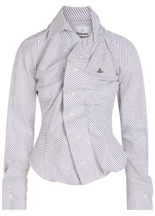 Vivienne Westwood Drunken Striped Gathered Boucl&eacute; Shirt - Blue - 42 (UK10 / S)