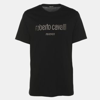 Roberto Cavalli Black Jersey Logo Print T-Shirt