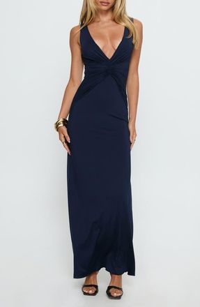 Princess Polly Frederica Plunge Neck Maxi Dress in Navy at Nordstrom, Size 10