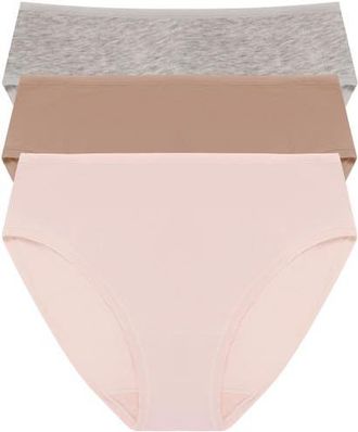 Natori Bliss Bare Cotton Hipster 3-Pack in Lt Grey Heathr/buff/peach Whip at Nordstrom, Size Xx-Large