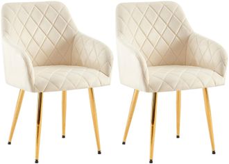 Clp Clp - Lote De 2 Sillas De Comedor Monett Terciopelo Crema Metal Oro
