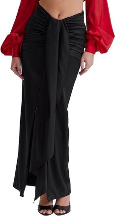 House of CB Arla Draped Stretch Silk Maxi Skirt in Black at Nordstrom, Size X-Small
