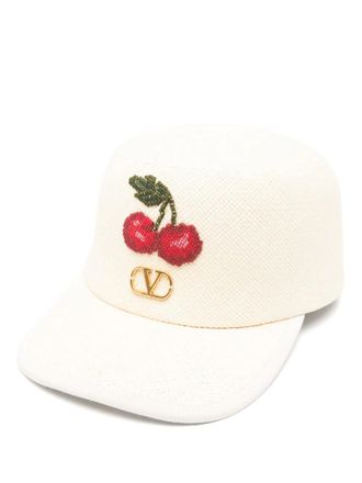 Valentino Garavani Cherry cap - women - Straw/Viscose/Cotton/Polyester - 58 - Neutrals