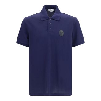 Versace Polo in Cotone Piqu&eacute; con Patch Medusa - - Tops - Uomo - Blu - XL