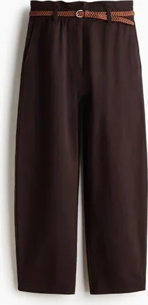 H&M Belted Barrel Trousers in Dark Brown at Nordstrom, Size 12