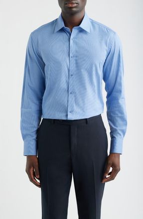 Daniel Hechter Paris Modern Fit Blue Micropattern Cotton Dress Shirt at Nordstrom, Size 14.5