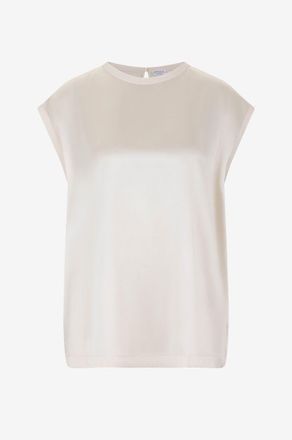 Brunello Cucinelli &Auml;rmelloses Seidensatinstretch-Top mit Monile