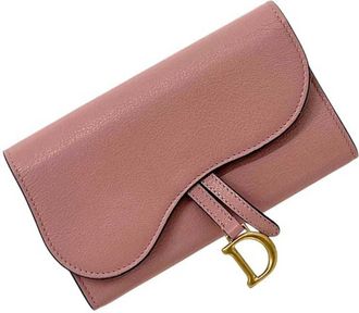 Dior Pink Leather Long Wallet (Tri-Fold) (Pre-Owned)