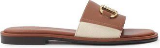 Kazar Platte bruine en beige slippers - Dames - Sandalen - Bruin - 36 EU - Leer - Schoenen