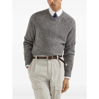 Brunello Cucinelli Cashmere Blend Crew Neck Sweater - Gray