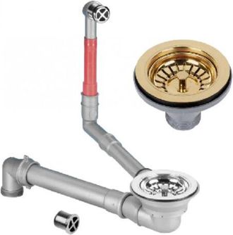 Lira Desag&uuml;e Manual De Fregadero Con Cesta De Oro Blanco Brillante, Ahorra Espacio Con Rebosadero, Di&aacute;metro 90 Mm