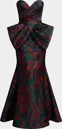 Mac Duggal Bow-Detail Brocade Strapless Gown