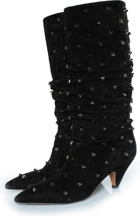 Valentino Pre-owned Womens Garavani suede rockstud wrinkled boots - Black - Size 38.5 EU/IT