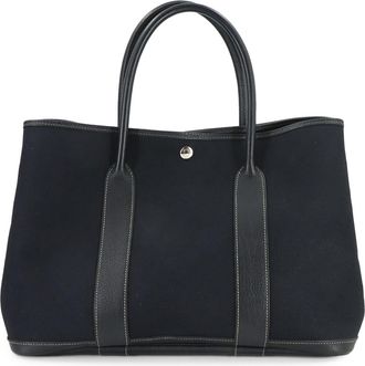 Herm&egrave;s Black Toile Officier Leather Handbag Tote Bag (Pre-Owned)