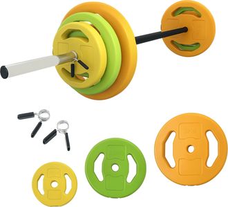 OEM Barra De Pesas Con 6 Discos De Pesos 1,5kg 2,5kg 5 Kg Para Entrenamiento Fuerza Y Brazos 130x28x28 Cm Multicolor