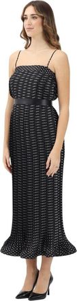 Simona Corsellini Zwarte polka dot midi jurk - Dames - Casual kleedjes - Zwart - L - Polyester - Kleedjes