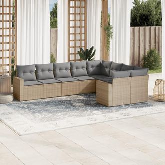 vidaXL Set De Sof&aacute;s De Jard&iacute;n 9 Pzas Con Cojines Rat&aacute;n Sint&eacute;tico Beige Vidaxl