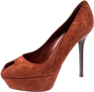 Sergio Rossi Dark Orange Suede Cachet Platform Pumps
