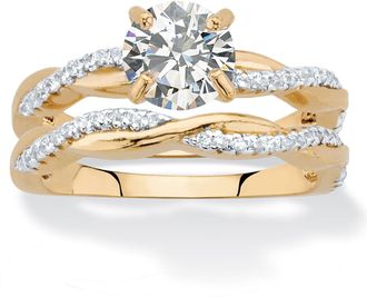 Palm Beach Jewelry 1.79 Cttw. 2-Piece 18k Gold-Plated Cubic Zirconia Wedding Ring Set